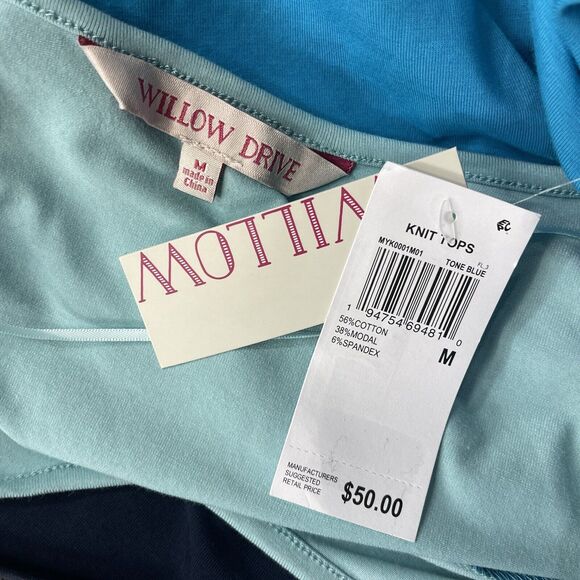 Willow Drive Medium Top V-Neck Dolman Sleeves Stretch Colorblock Blue Multi New - Picture 6 of 8